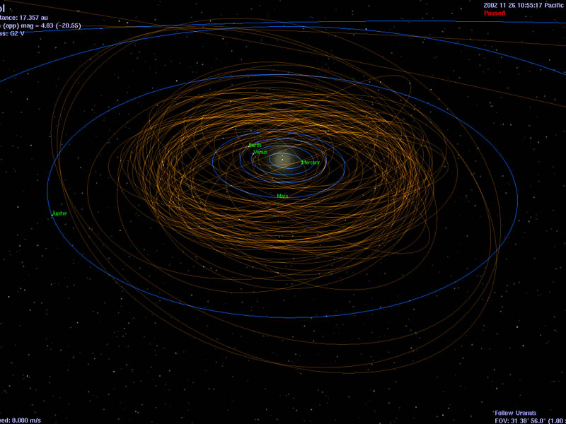 Asteroïde banen in Celestia
